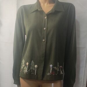 Christopher & Banks‎ Green Button Down Shirt with Notched Collar
